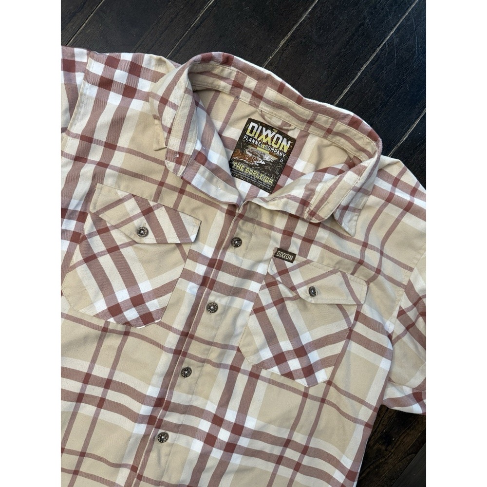 Dixxon The Burleigh Flannel Mens 2XL Sand Burgundy Plaid D-Tech Shirt